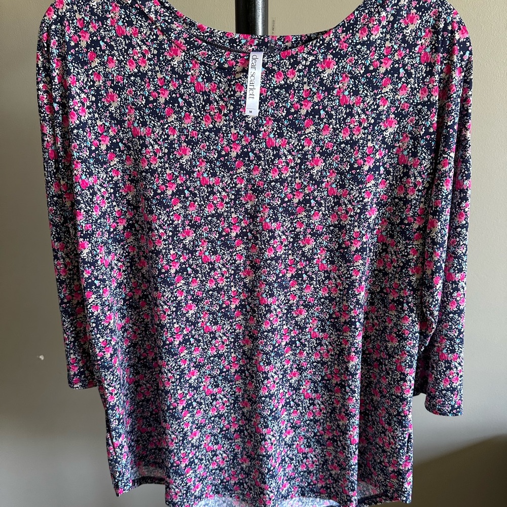 Dear Scarlett Blue Floral 3/4 Sleeve Blouse - Size M